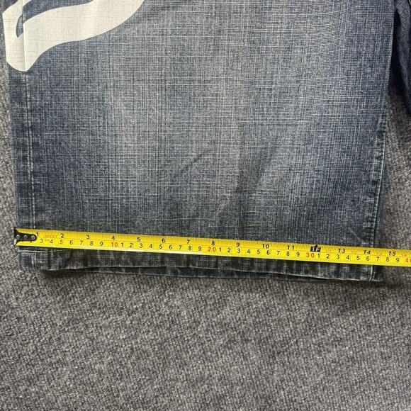 Vintage Y2K Akademiks Denim Jean Shorts Double Sided Graphic Print Baggy Size 40 - Picture 8 of 9